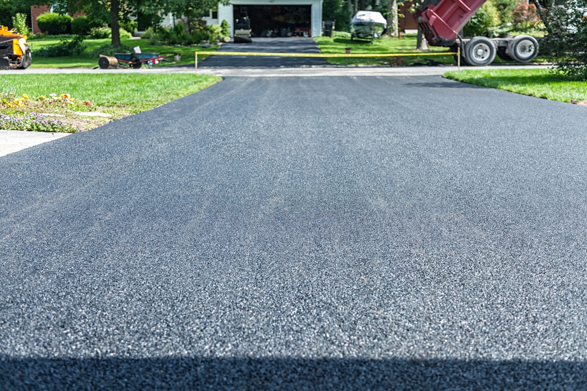 New Asphalt Driveways at Residential Neighborhood Homes